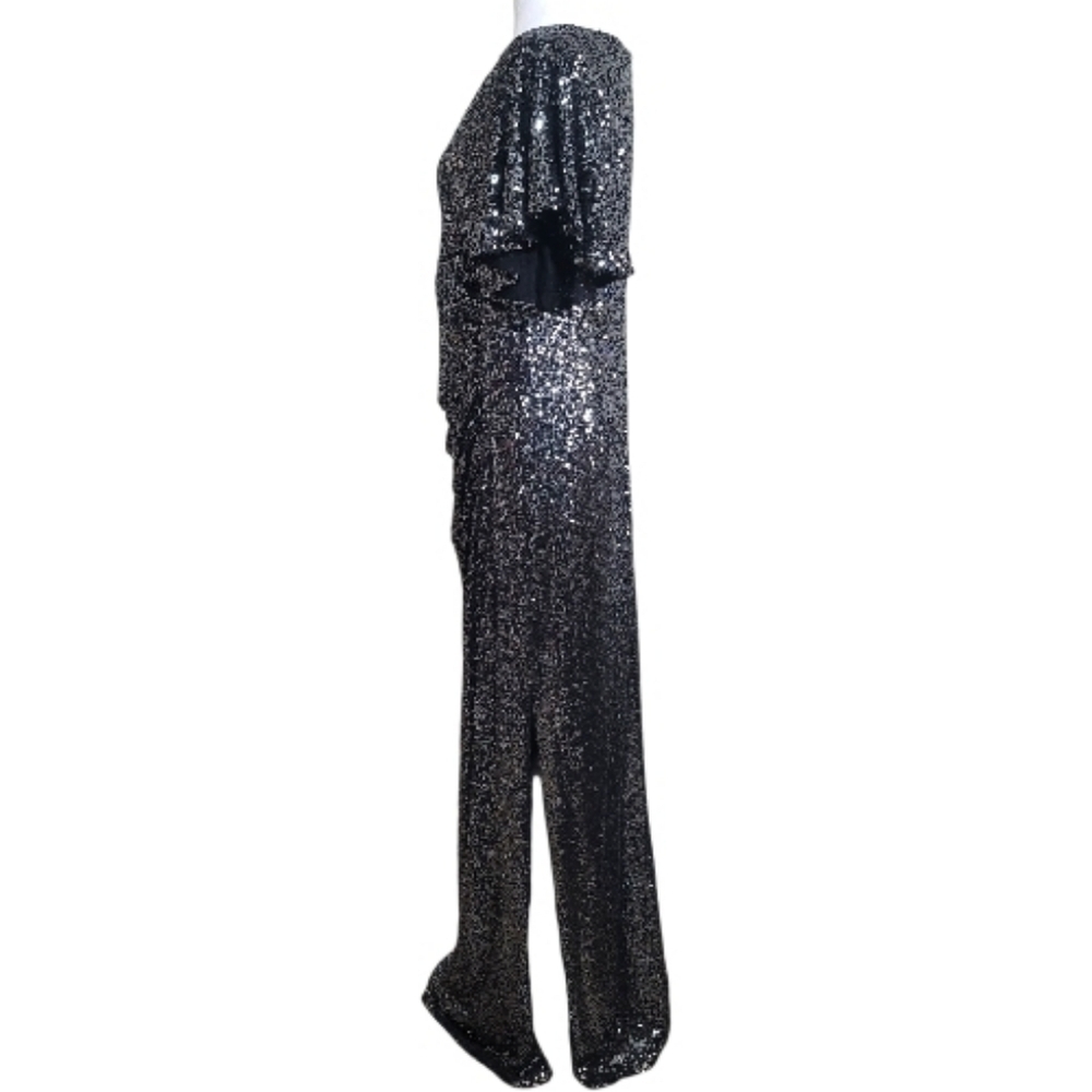 Marina Gunmetal Flutter Sleeve Sequined Formal Evening Dress, 14, Elegant, Party - Picture 9 of 14